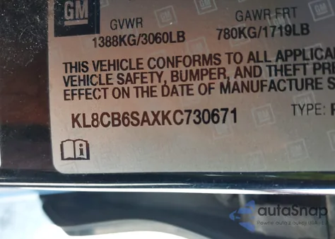 2019 Chevrolet Spark Ls Cvt из США, поврежденный, VIN KL8CB6SAXKC730671